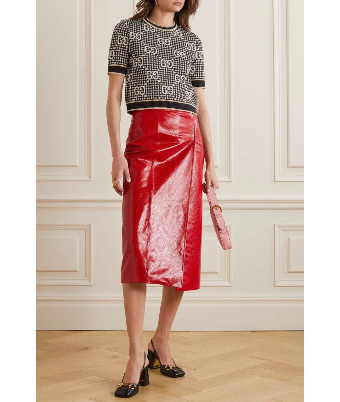 GUCCI Красная кожаная юбка миди, фото 6