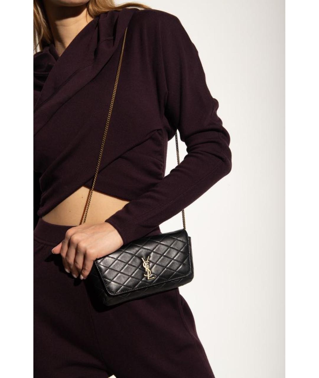 SAINT LAURENT Черная кожаная сумка через плечо, фото 2