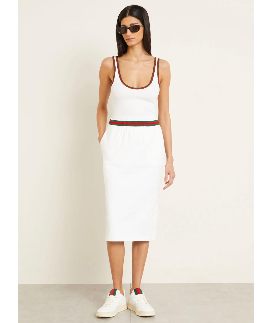 GUCCI Белая хлопковая юбка миди, фото 3
