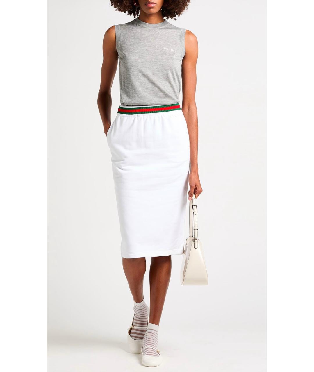 GUCCI Белая хлопковая юбка миди, фото 6