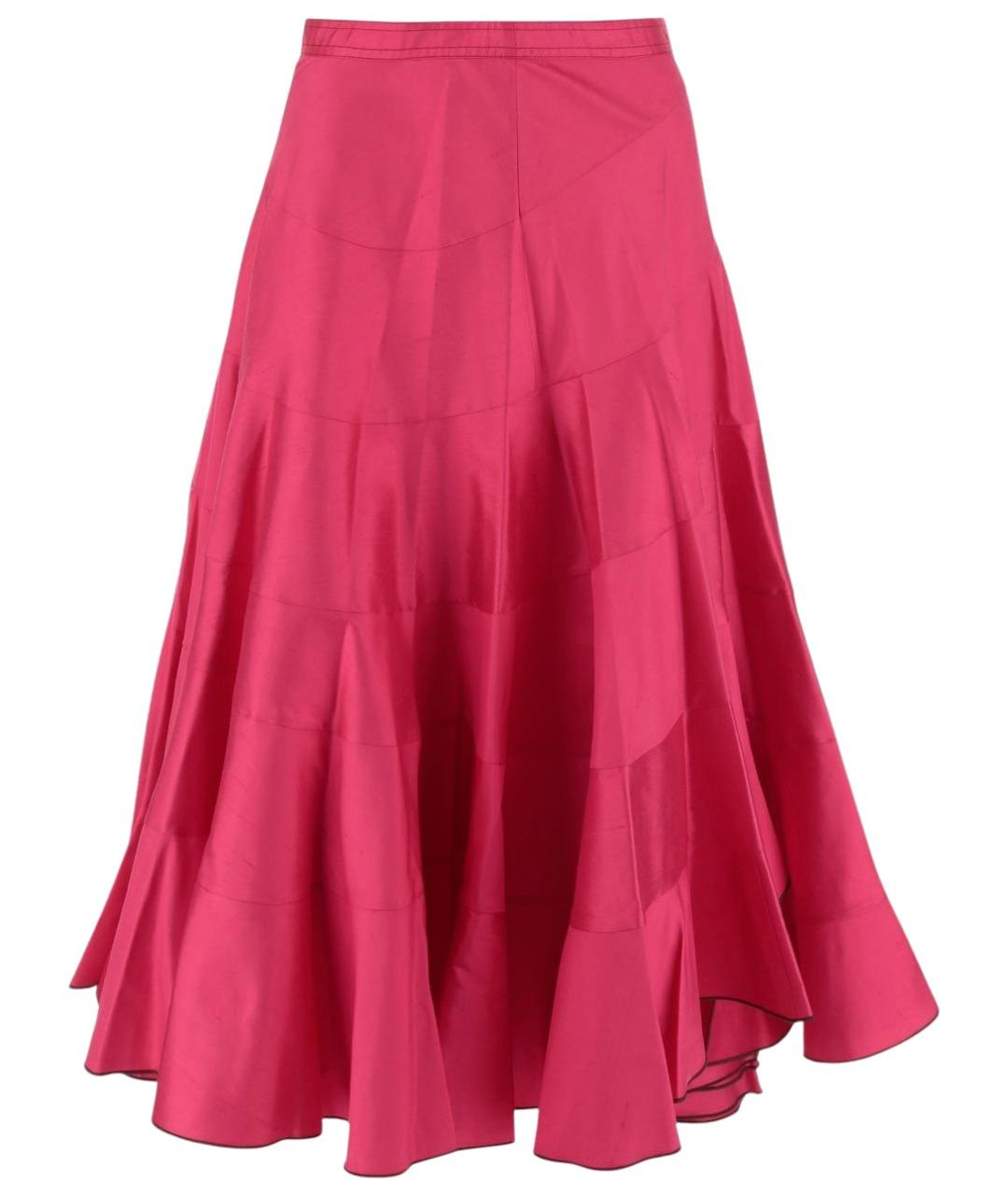TORY BURCH Фуксия шелковая юбка миди, фото 1