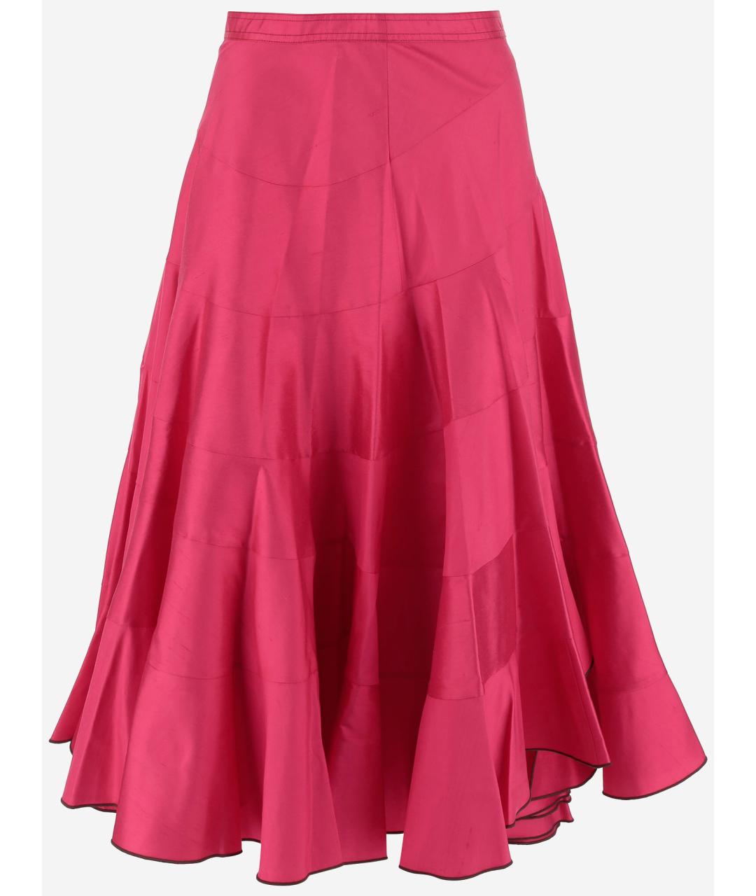 TORY BURCH Фуксия шелковая юбка миди, фото 4