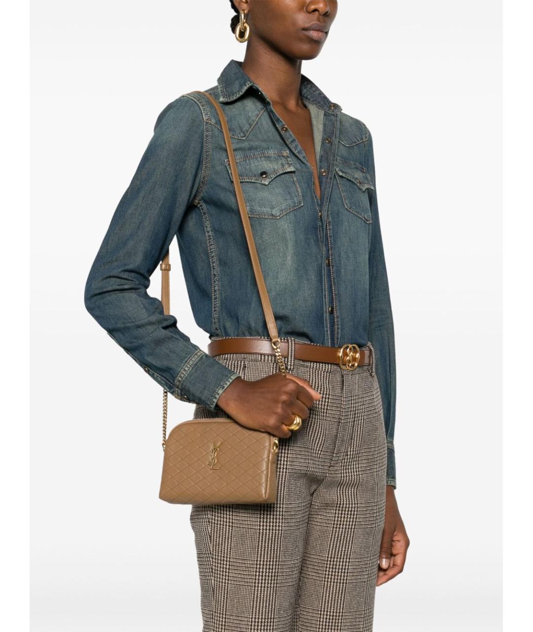 SAINT LAURENT Бежевая кожаная сумка через плечо, фото 4