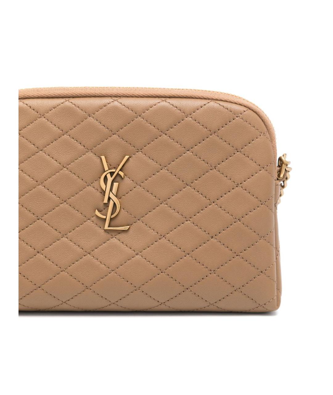 SAINT LAURENT Бежевая кожаная сумка через плечо, фото 5