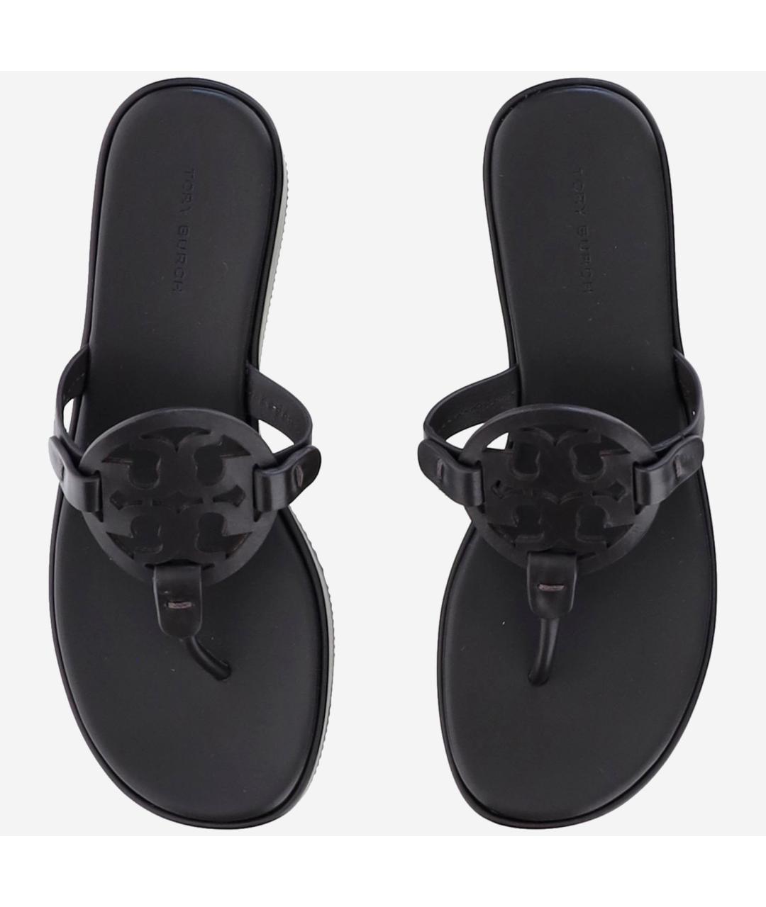 TORY BURCH Черные кожаные шлепанцы, фото 2
