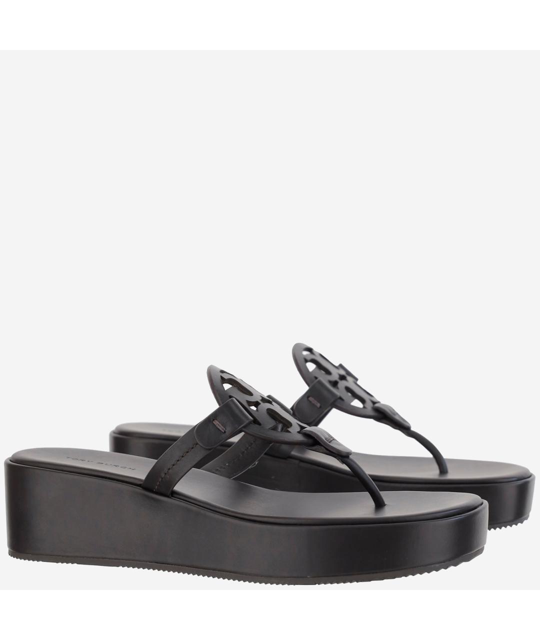 TORY BURCH Черные кожаные шлепанцы, фото 3