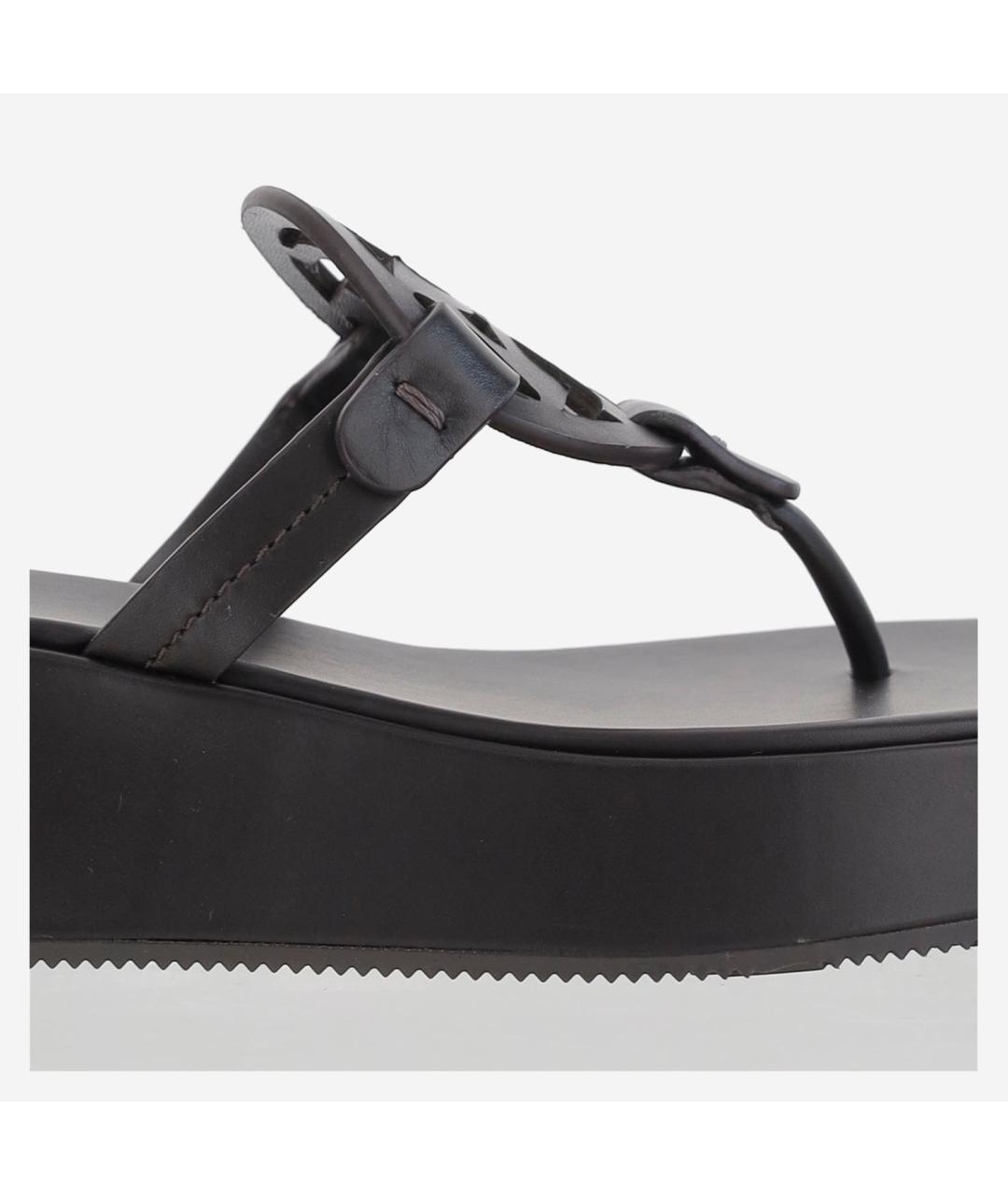 TORY BURCH Черные кожаные шлепанцы, фото 5