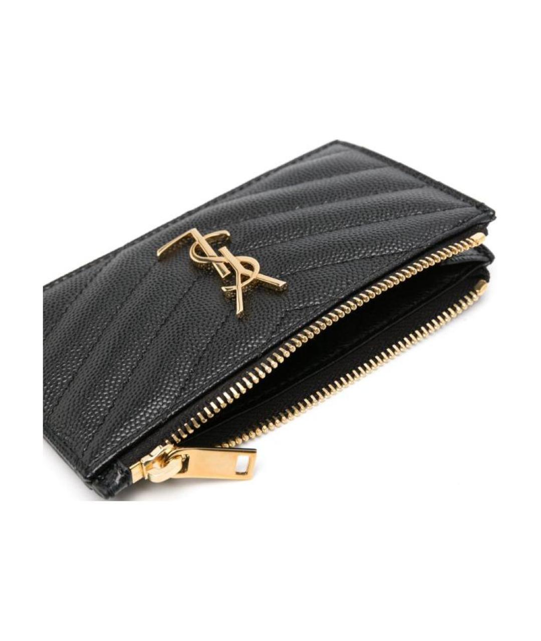 SAINT LAURENT Черный кожаный кардхолдер, фото 3