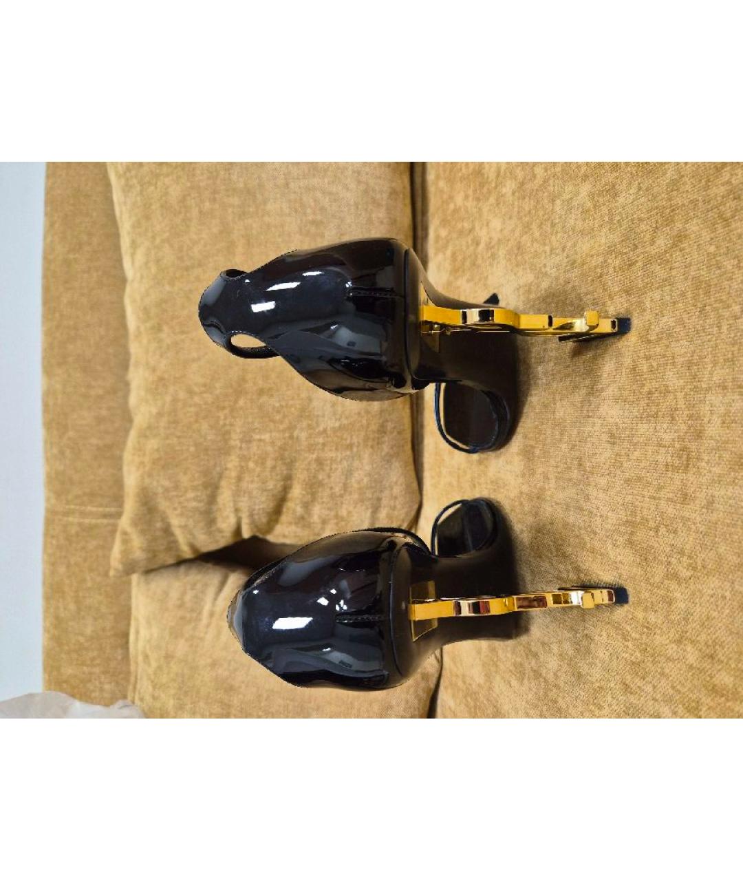 SAINT LAURENT Черные босоножки из лакированной кожи, фото 4