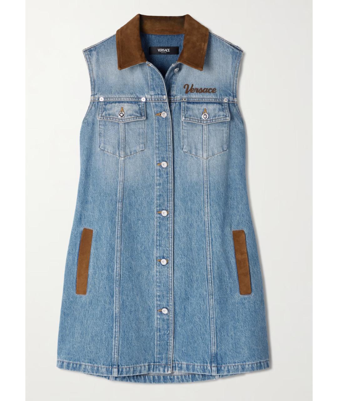 VERSACE Голубое хлопковое повседневное платье, фото 6