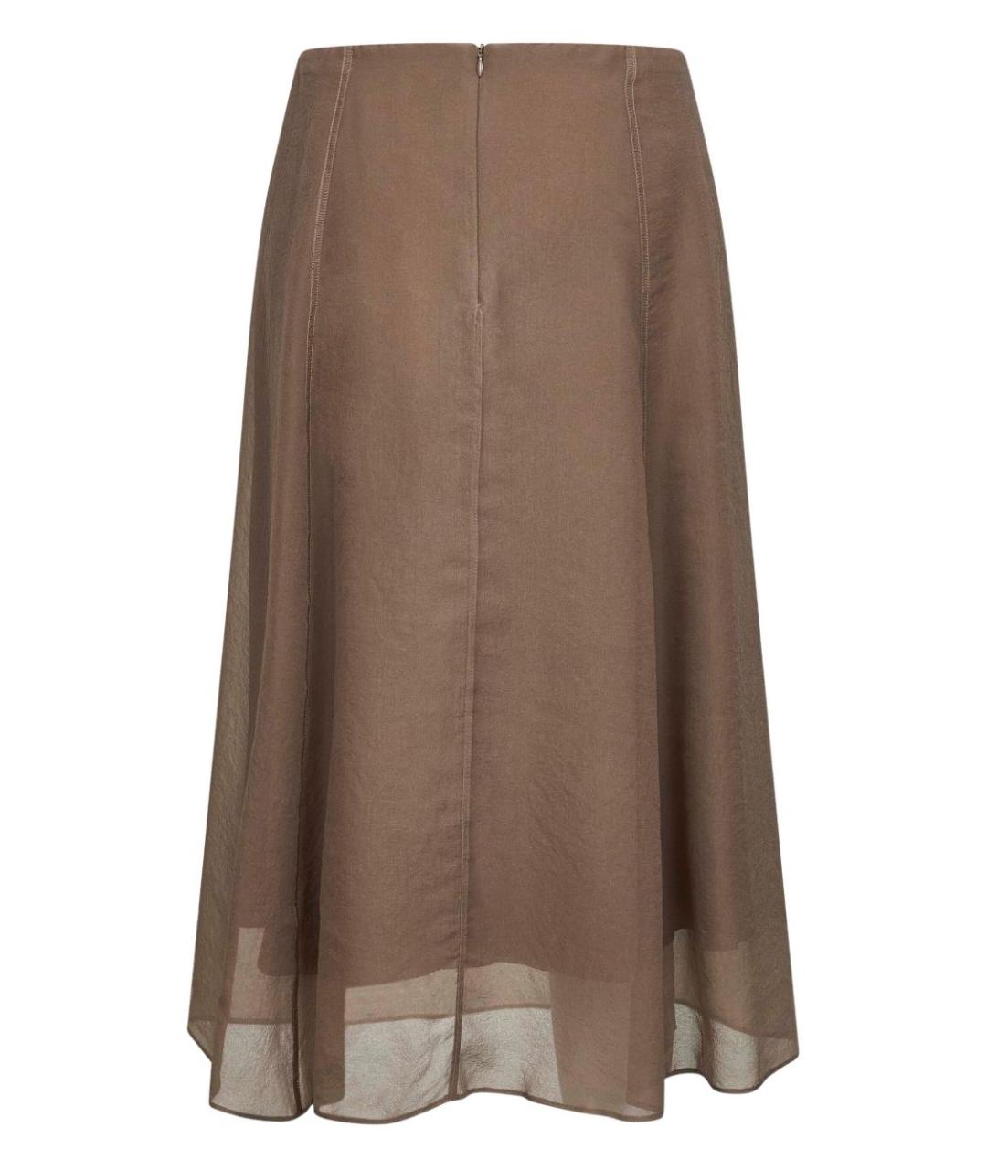 BRUNELLO CUCINELLI Коричневая шелковая юбка миди, фото 1