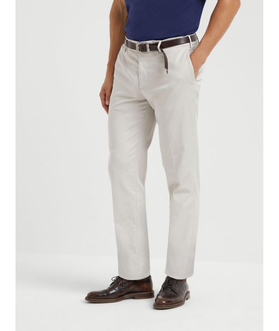 BRUNELLO CUCINELLI Бежевые хлопковые повседневные брюки, фото 4