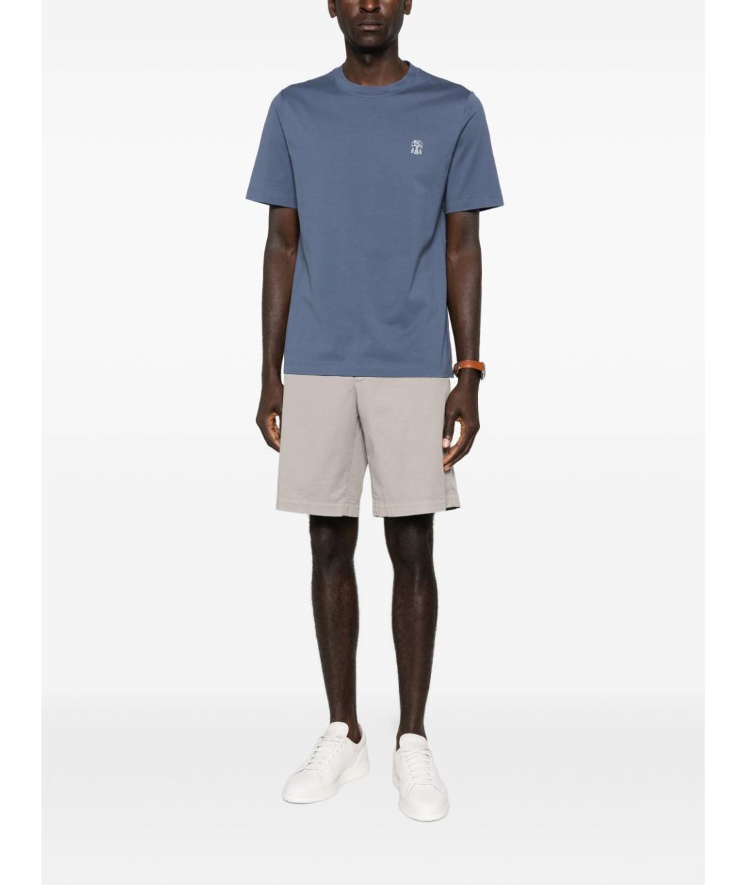 BRUNELLO CUCINELLI Синяя хлопковая футболка, фото 4