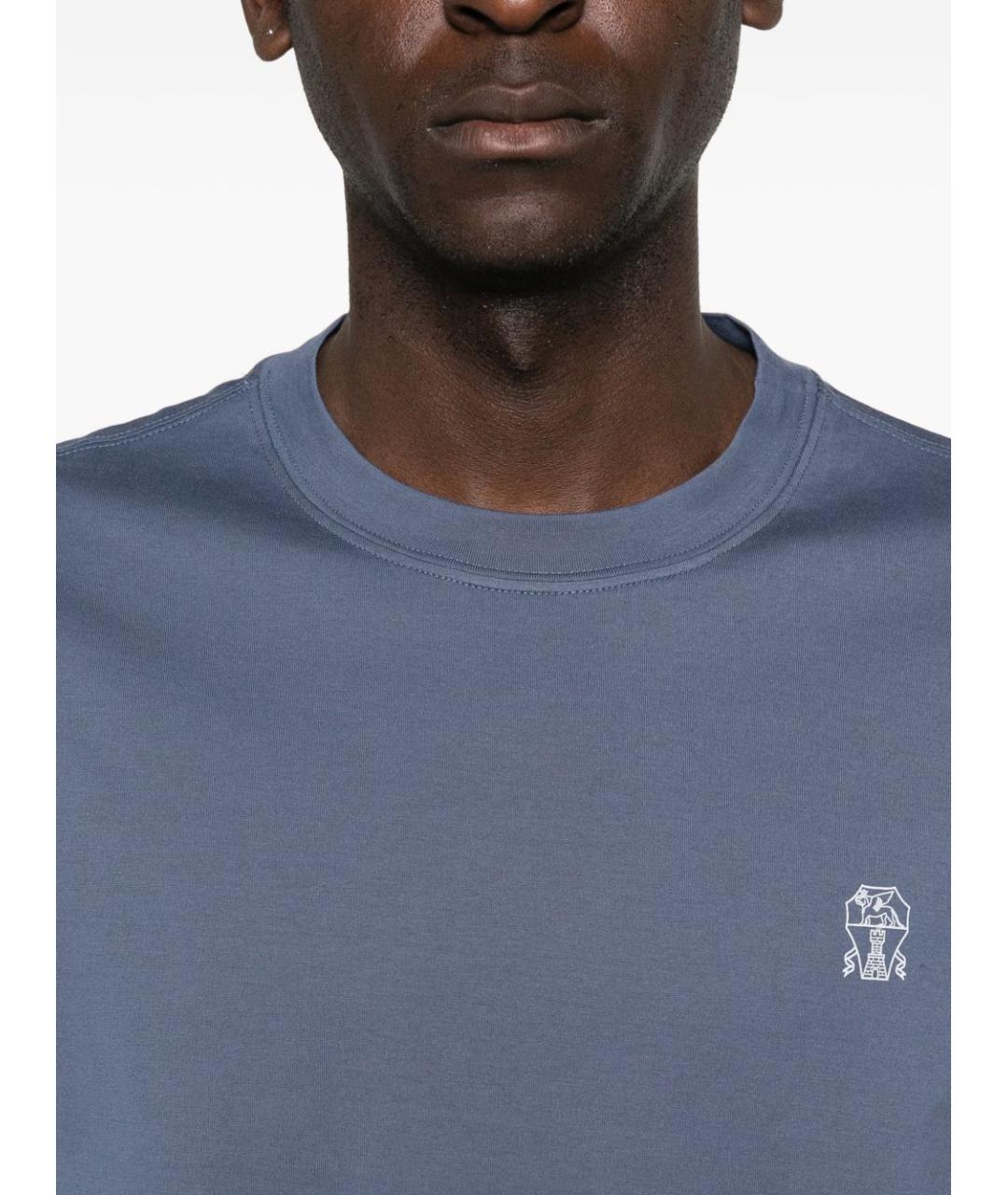 BRUNELLO CUCINELLI Синяя хлопковая футболка, фото 2
