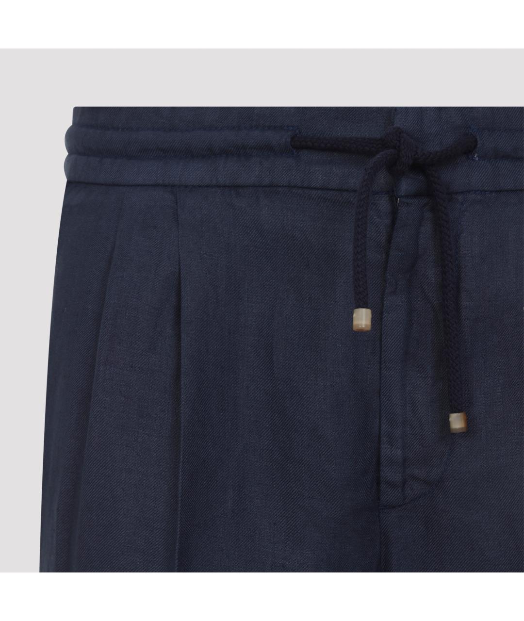 BRUNELLO CUCINELLI Синие льняные повседневные брюки, фото 4