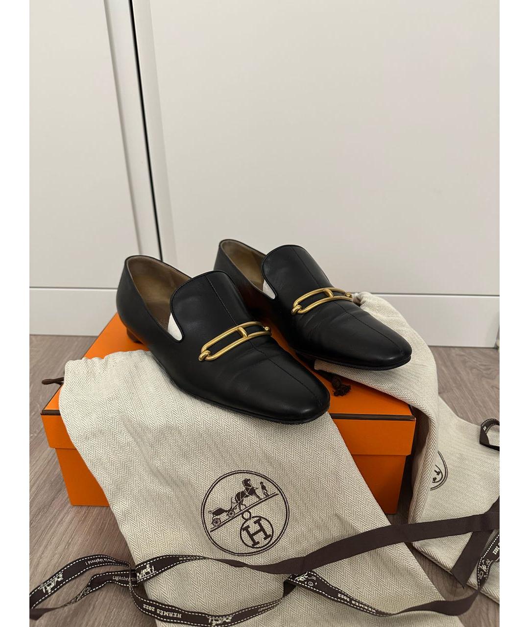 HERMES Черные кожаные лоферы, фото 3
