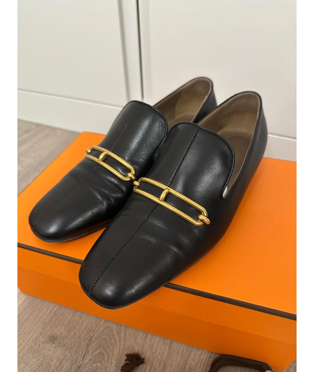 HERMES Черные кожаные лоферы, фото 2