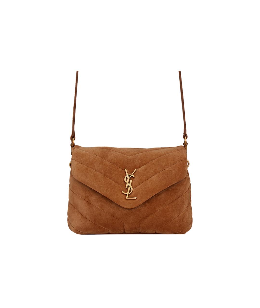 SAINT LAURENT Коричневая замшевая сумка через плечо, фото 1