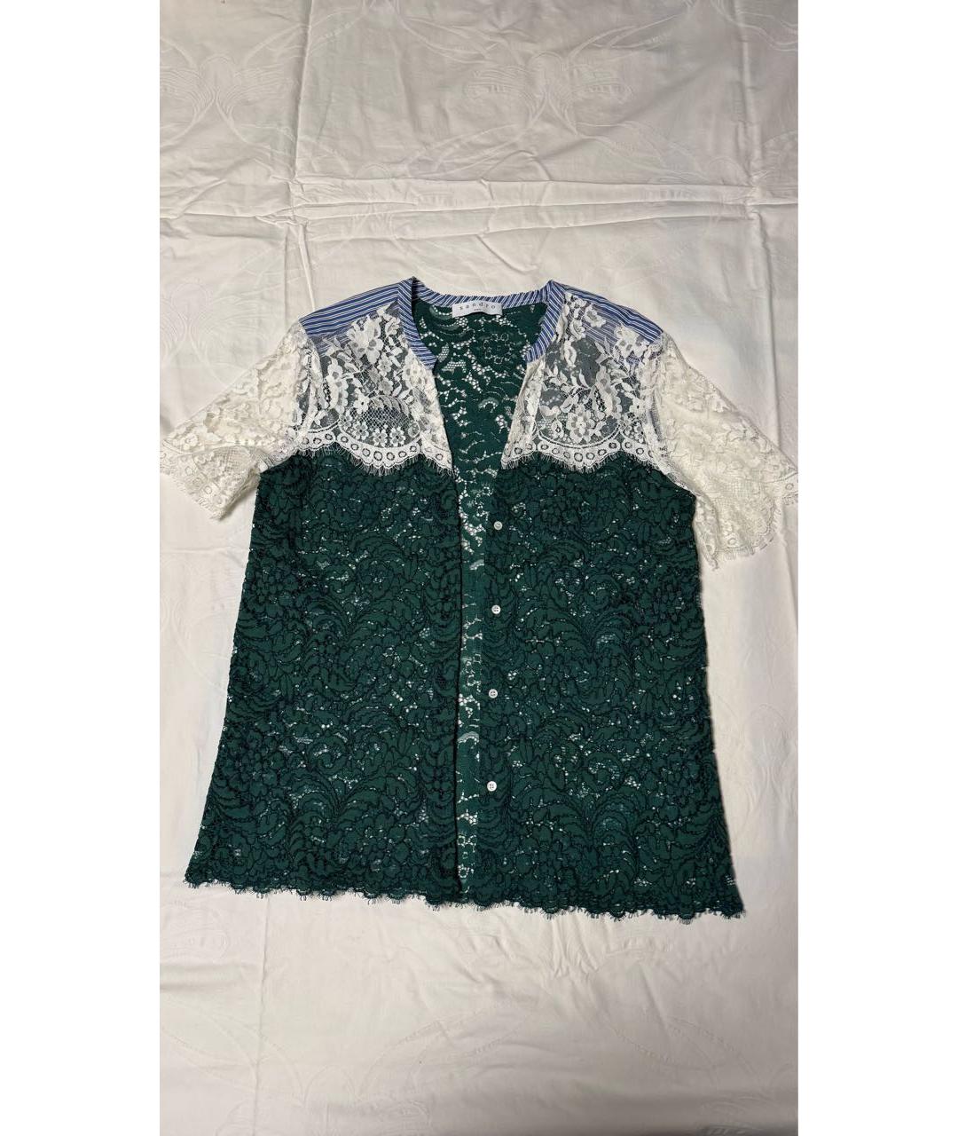 SANDRO Зеленая кружевная блузы, фото 9