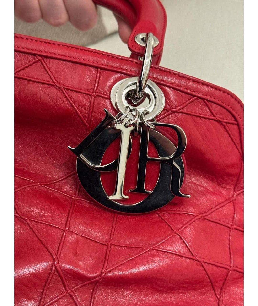 CHRISTIAN DIOR Красная кожаная сумка с короткими ручками, фото 3