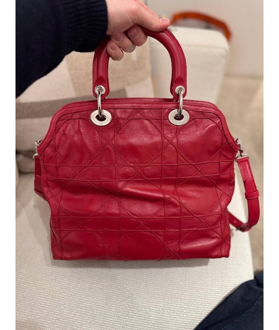 CHRISTIAN DIOR Красная кожаная сумка с короткими ручками, фото 5