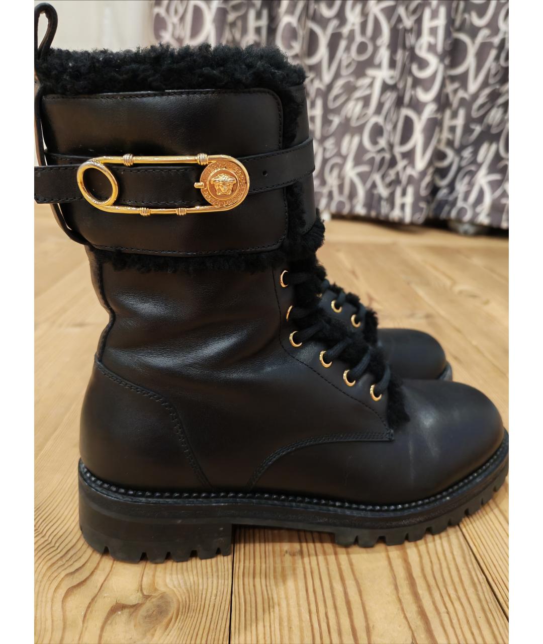 VERSACE Черные кожаные ботинки, фото 5