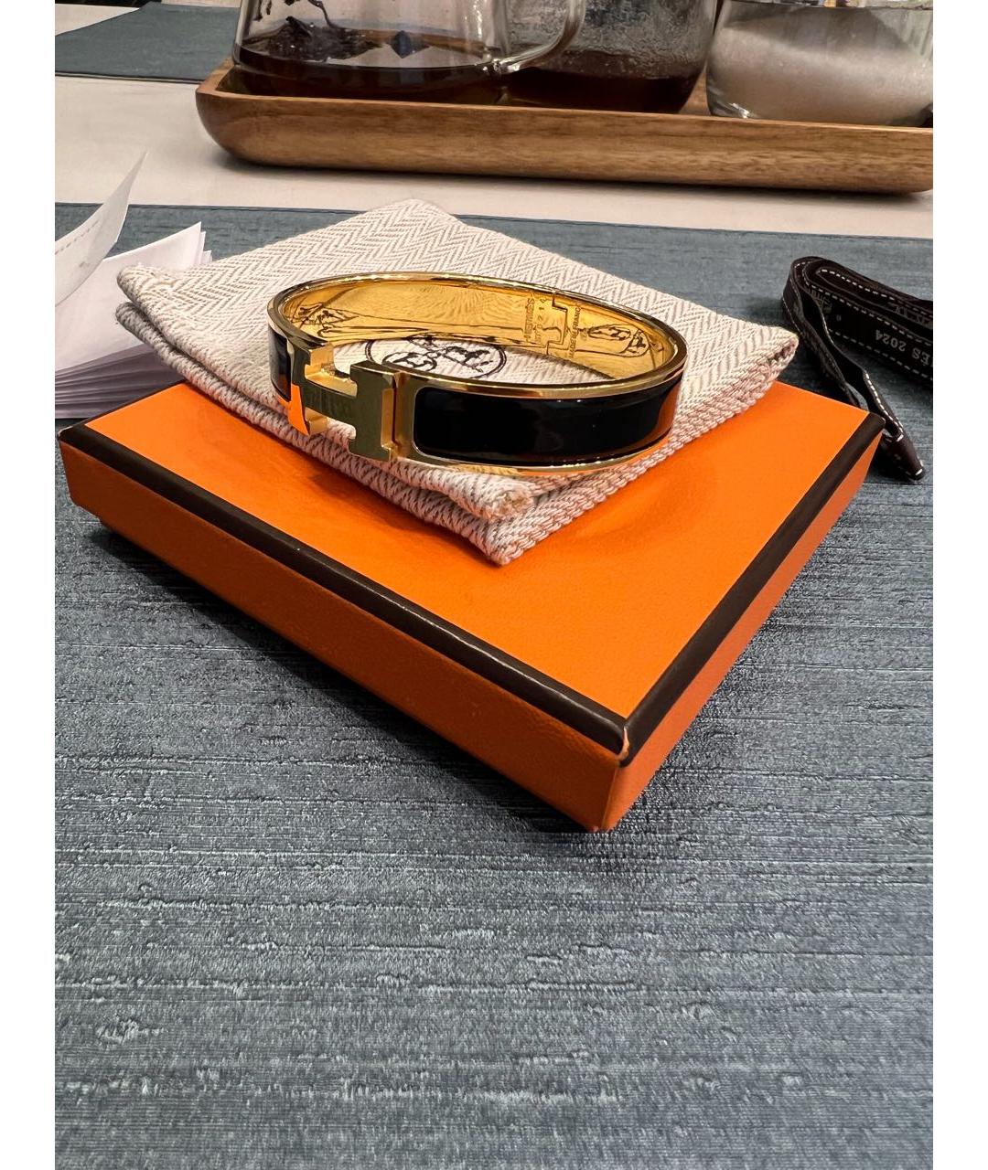 HERMES Черный металлический браслет, фото 8