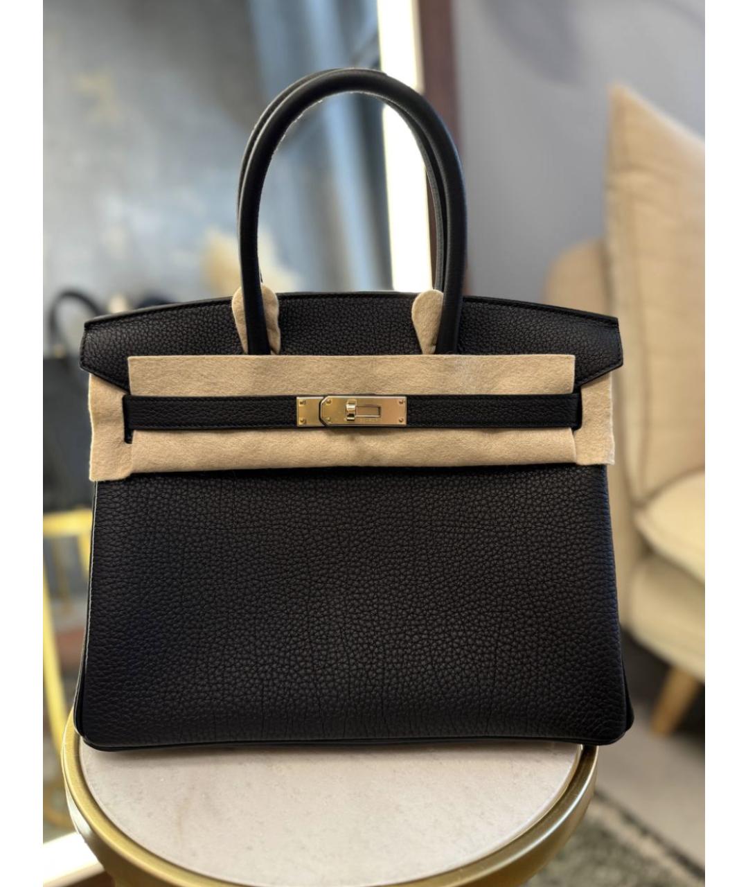 HERMES Черная кожаная сумка с короткими ручками, фото 2
