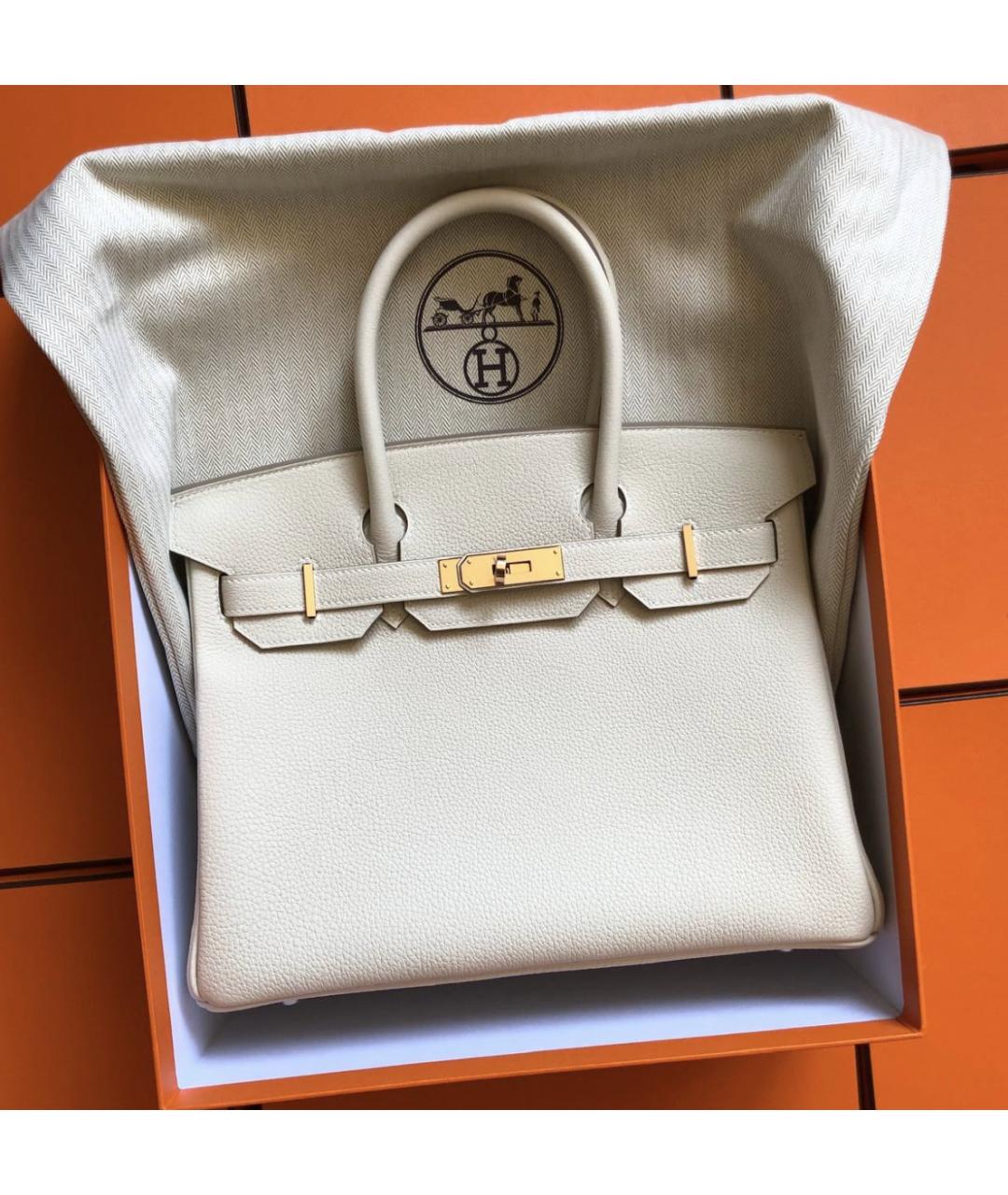 HERMES Бежевая кожаная сумка с короткими ручками, фото 3