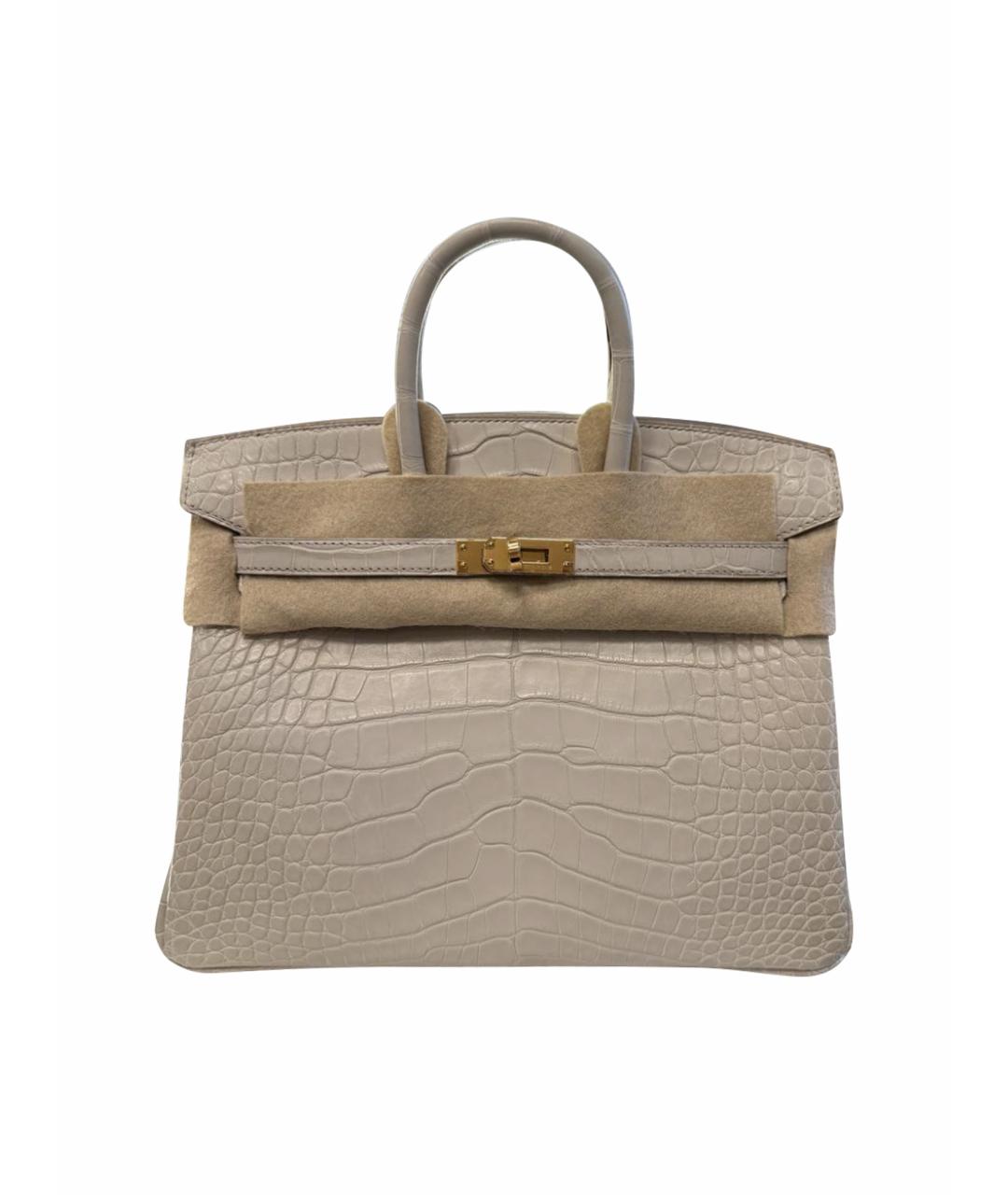 HERMES Бежевая сумка с короткими ручками из экзотической кожи, фото 1