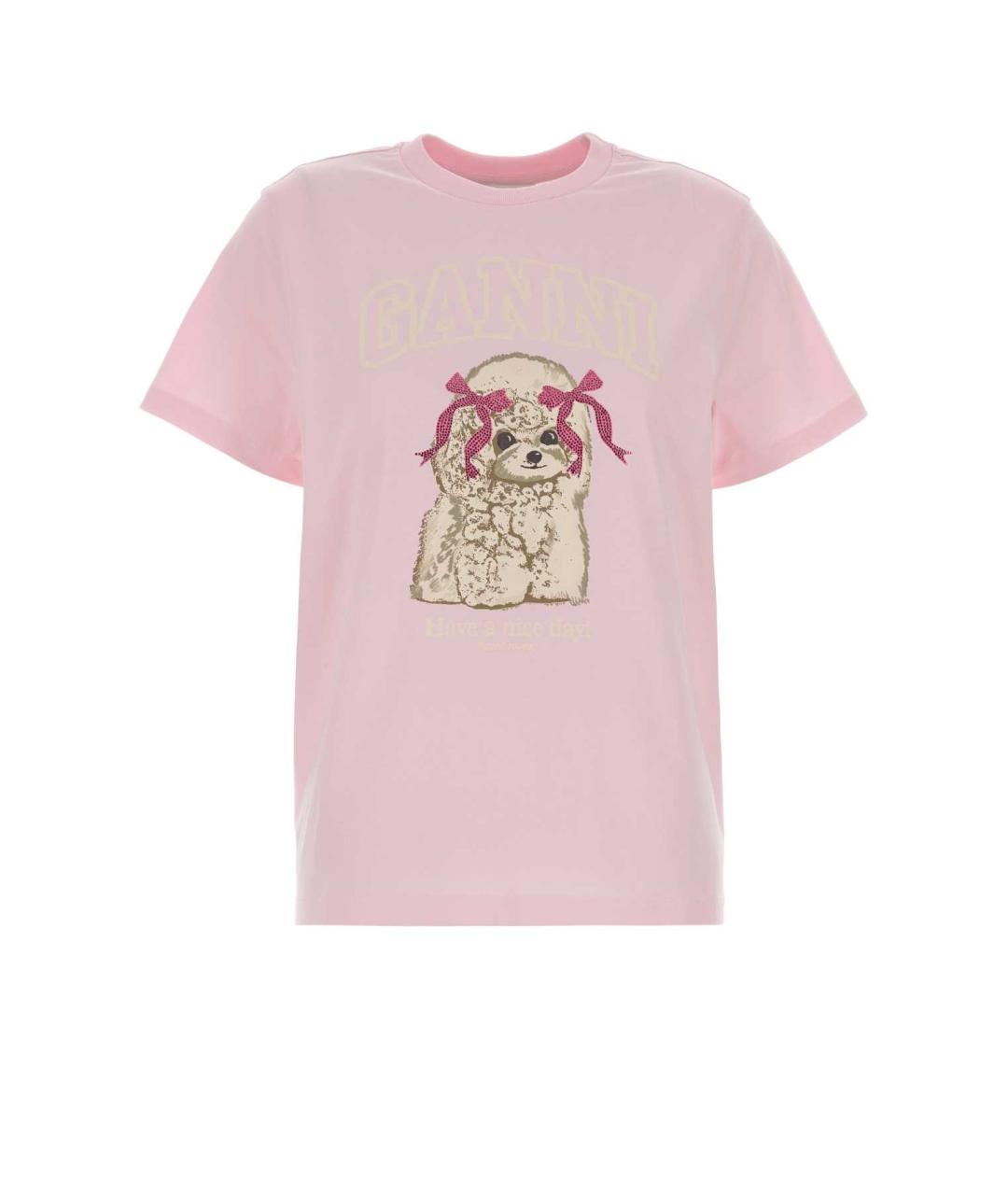 GANNI Розовая хлопковая футболка, фото 1