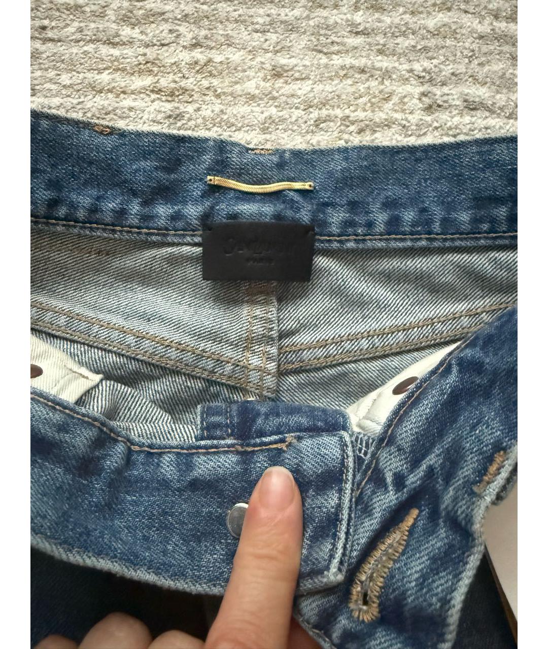 SAINT LAURENT Голубые хлопковые прямые джинсы, фото 3