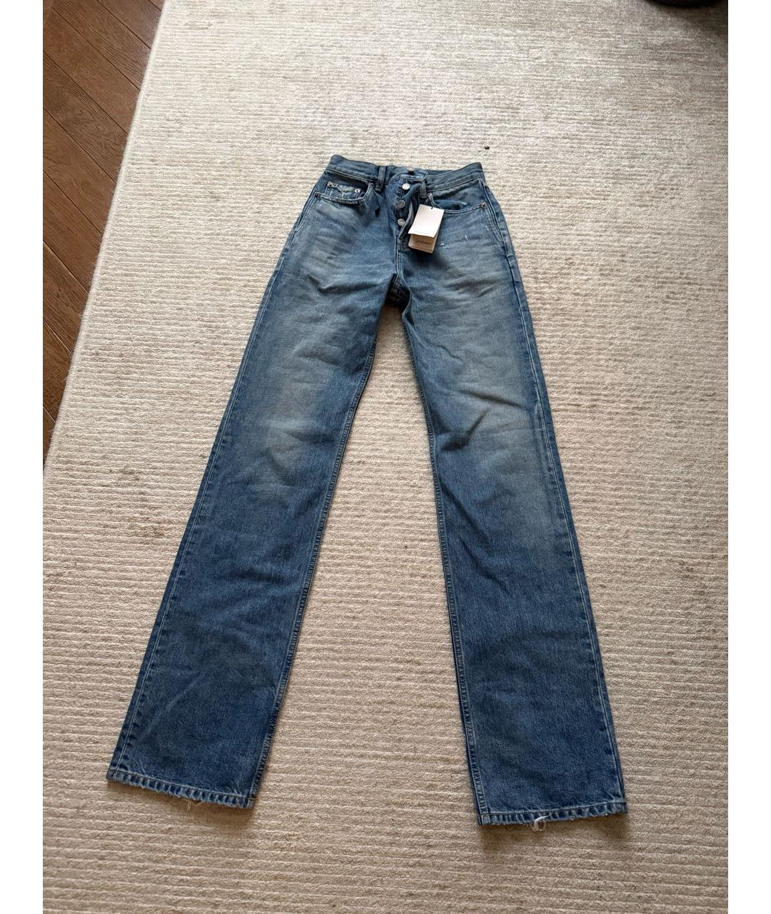 SAINT LAURENT Голубые хлопковые прямые джинсы, фото 8