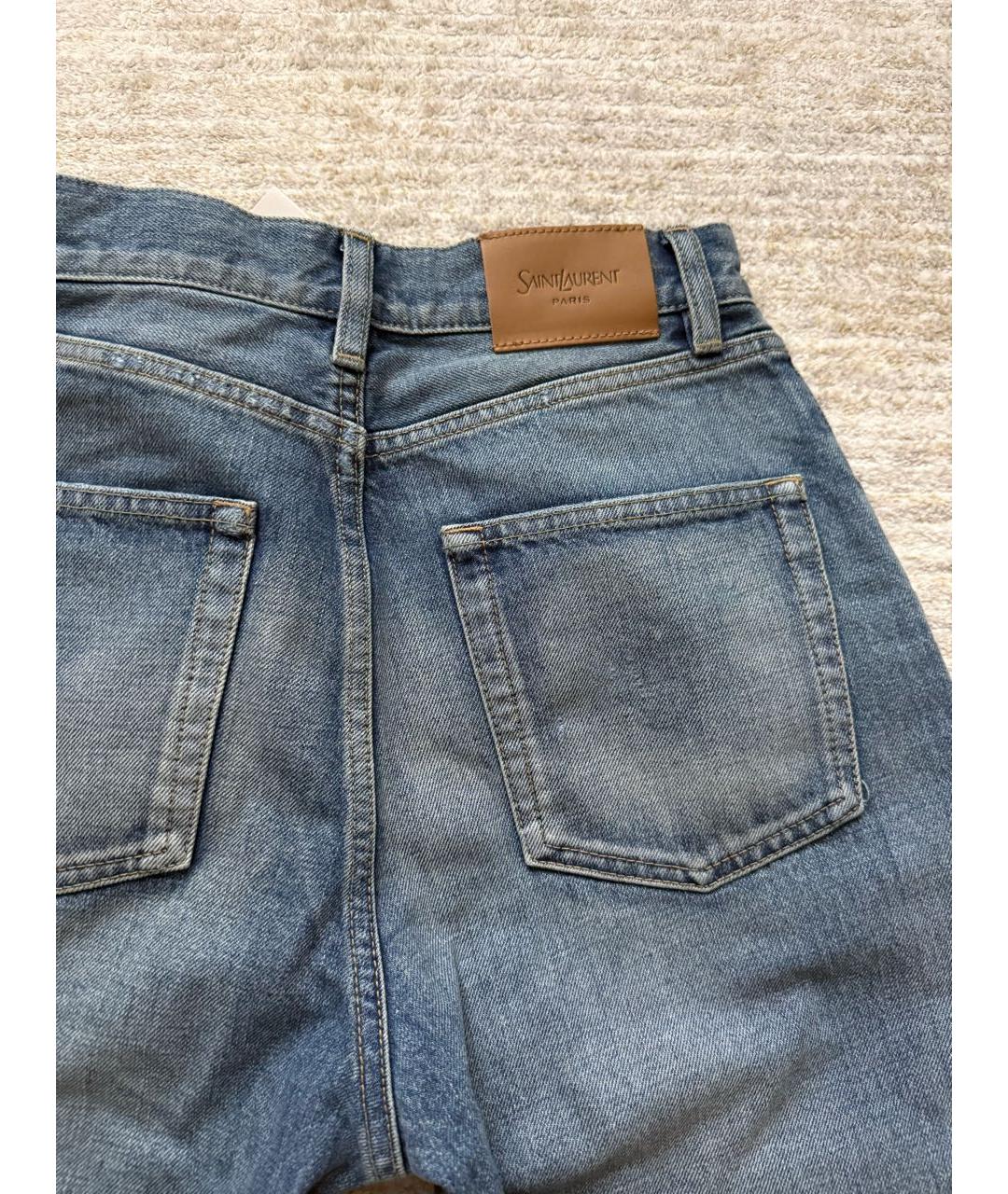 SAINT LAURENT Голубые хлопковые прямые джинсы, фото 6