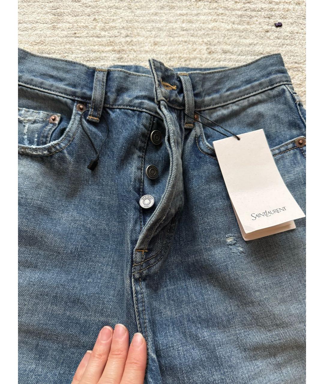 SAINT LAURENT Голубые хлопковые прямые джинсы, фото 7