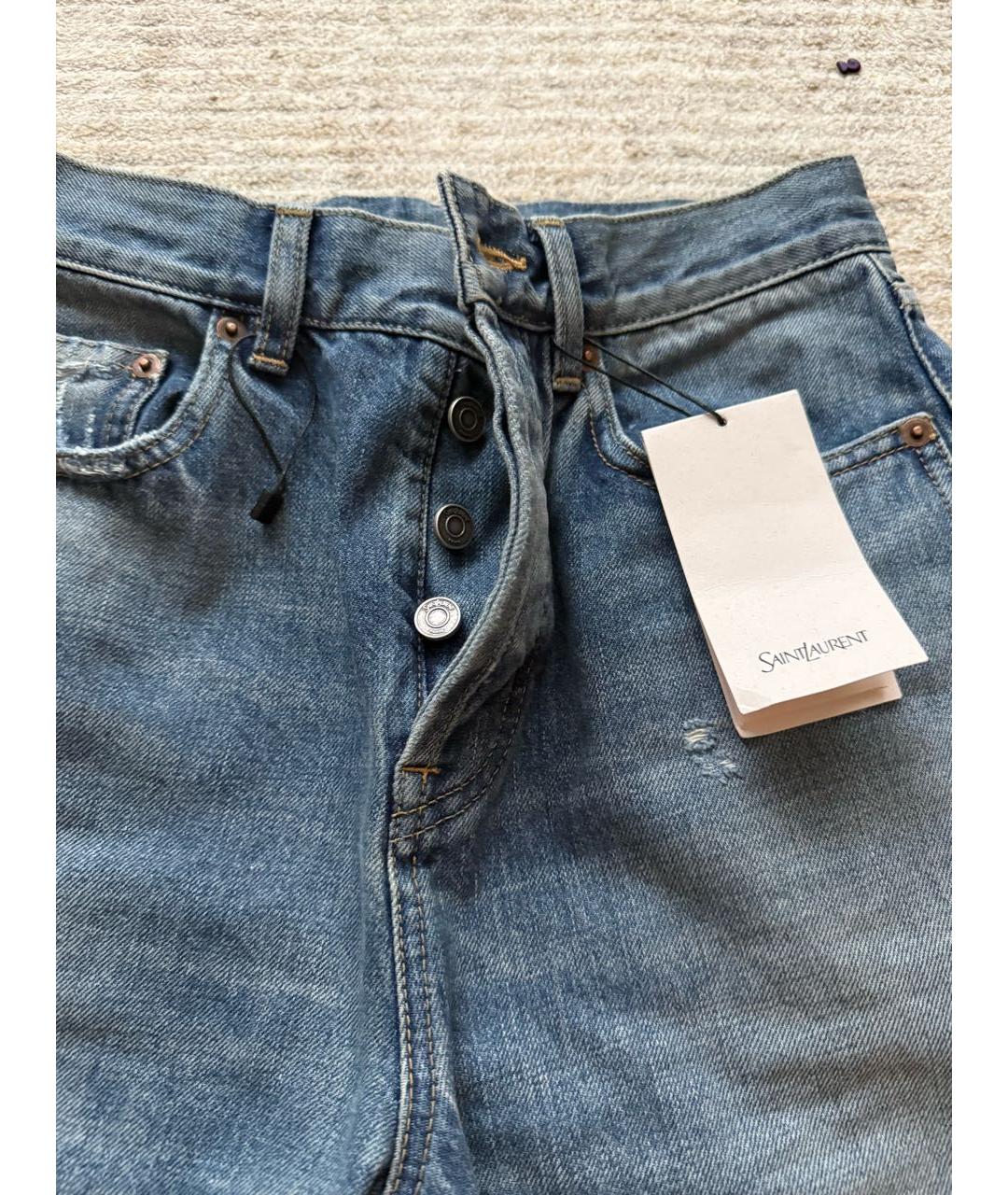 SAINT LAURENT Голубые хлопковые прямые джинсы, фото 4