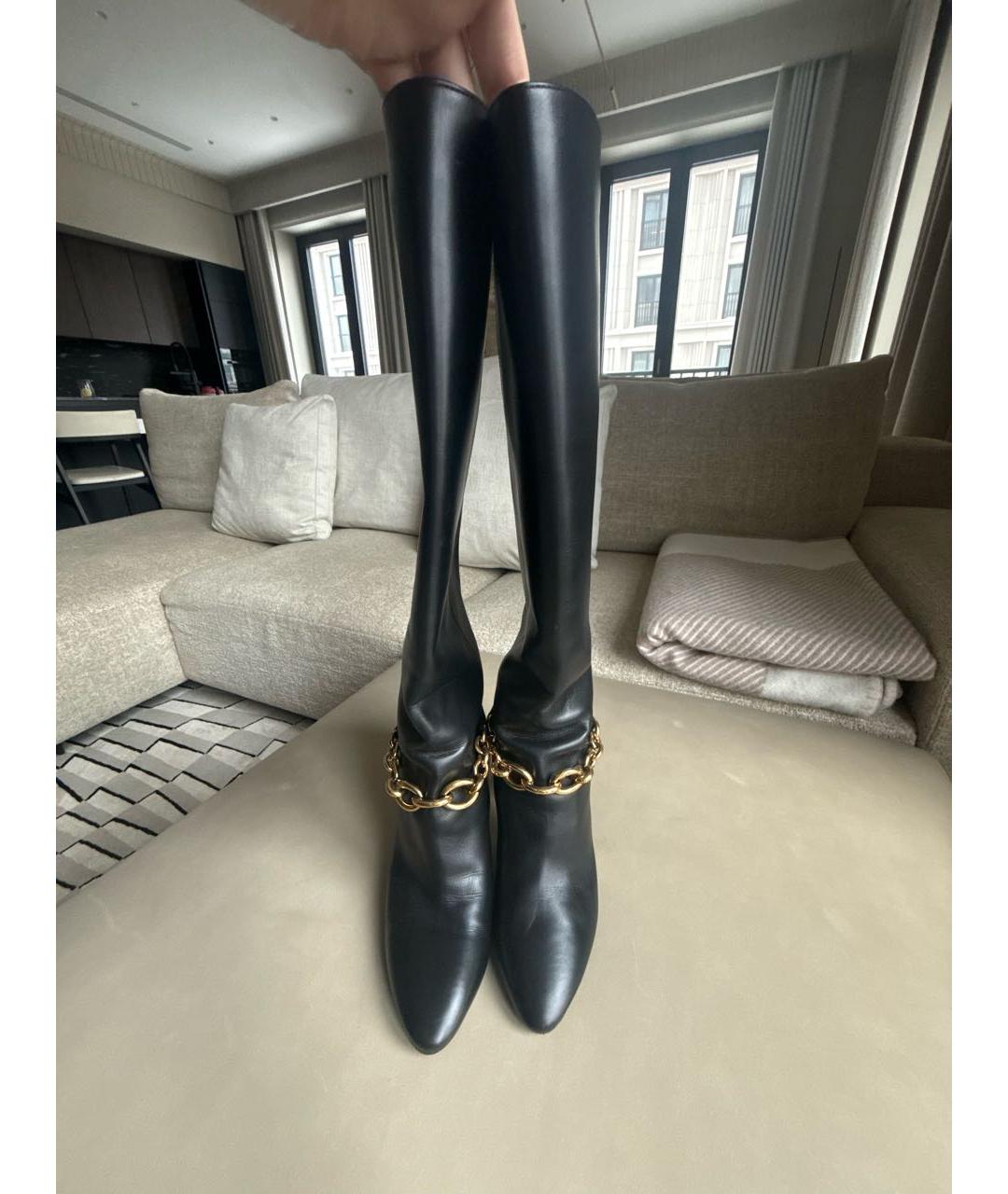 SAINT LAURENT Черные кожаные сапоги, фото 2