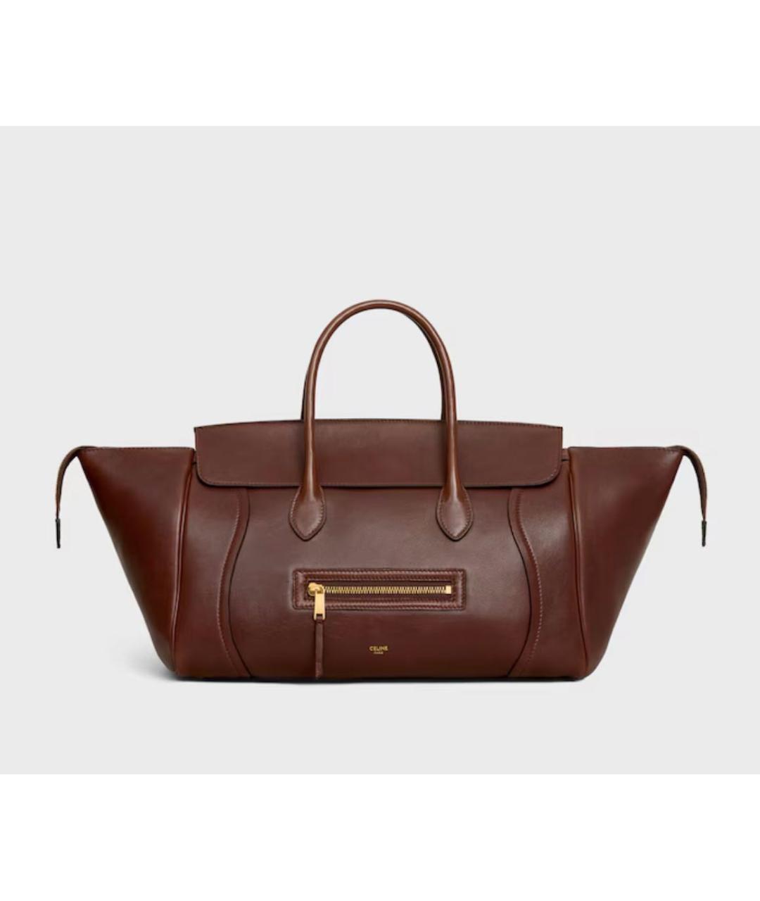 CELINE Коричневая кожаная сумка с короткими ручками, фото 2