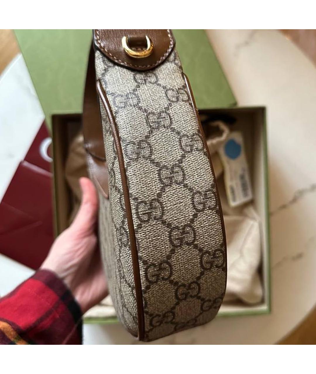 GUCCI Коричневая кожаная сумка через плечо, фото 4