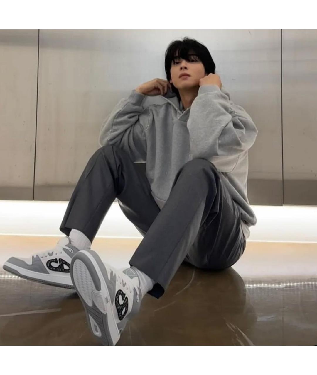 CHRISTIAN DIOR Серые кожаные высокие кроссовки / кеды, фото 7