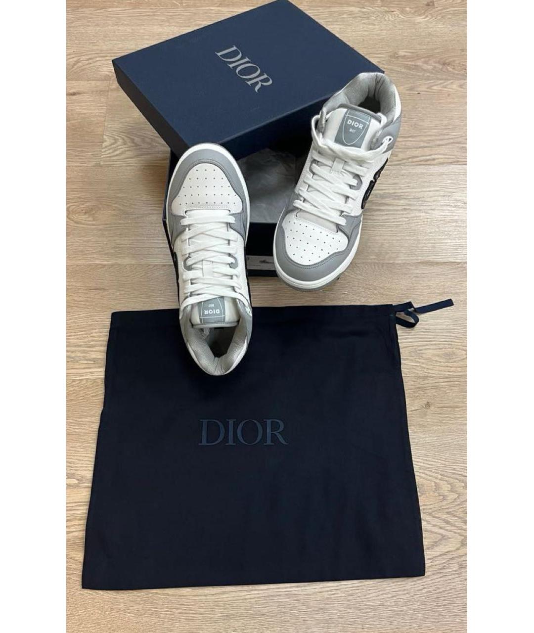 CHRISTIAN DIOR Серые кожаные высокие кроссовки / кеды, фото 5