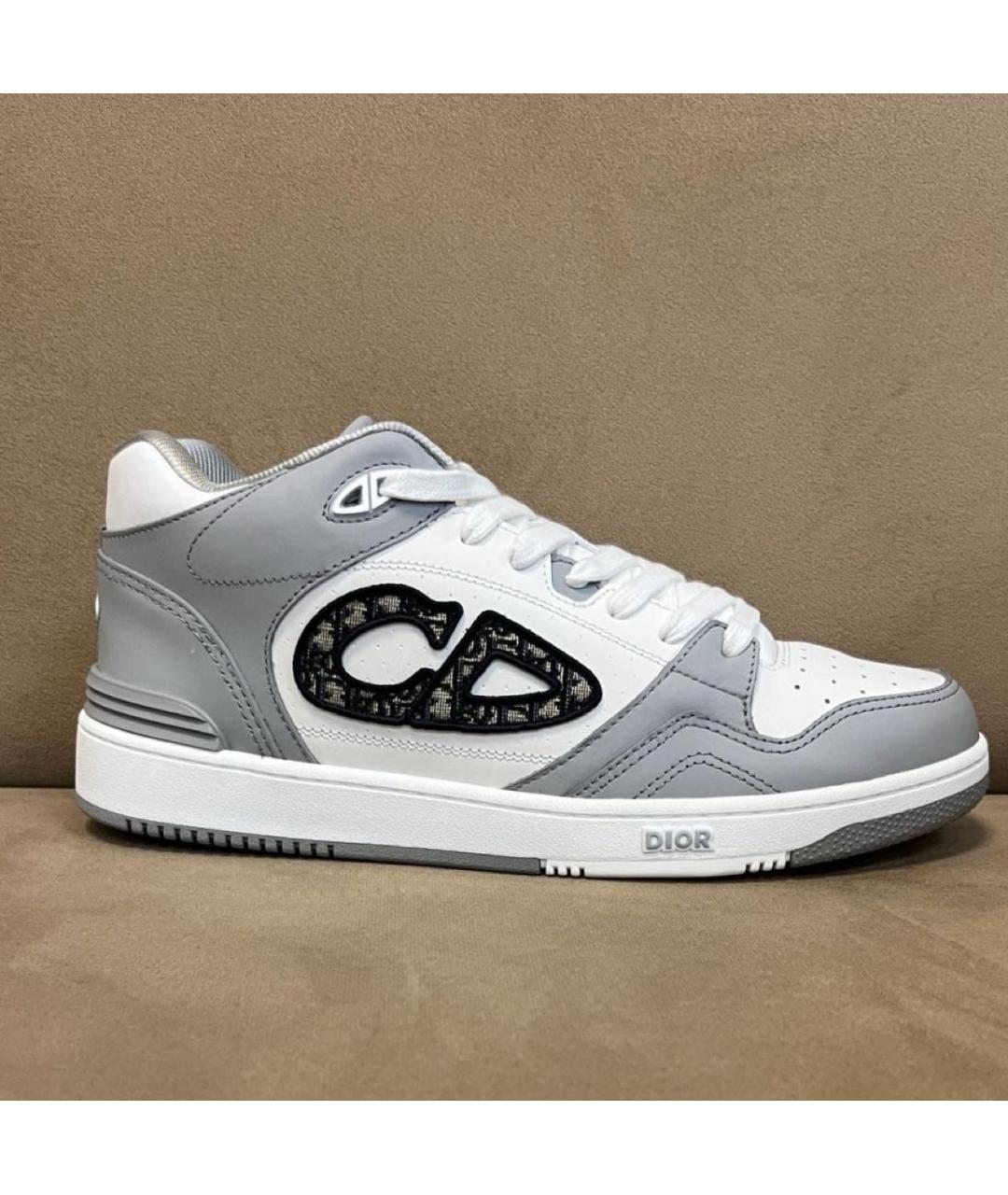 CHRISTIAN DIOR Серые кожаные высокие кроссовки / кеды, фото 8