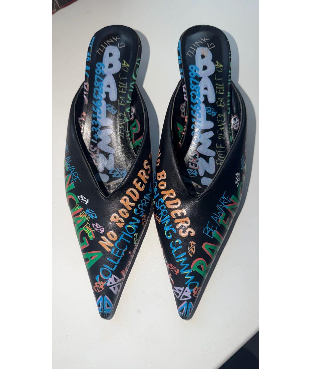 BALENCIAGA Черные кожаные мюли, фото 2