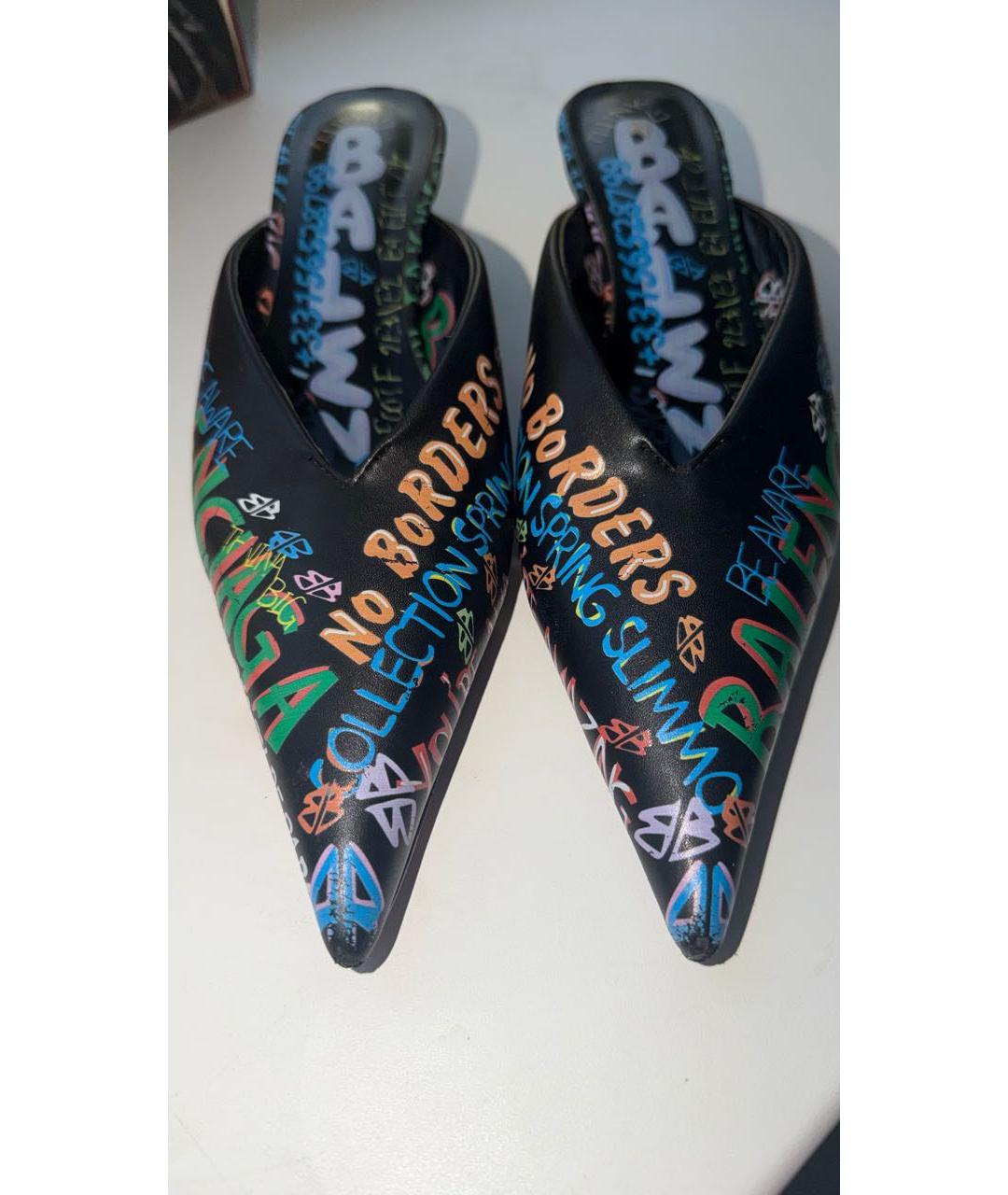 BALENCIAGA Черные кожаные мюли, фото 4