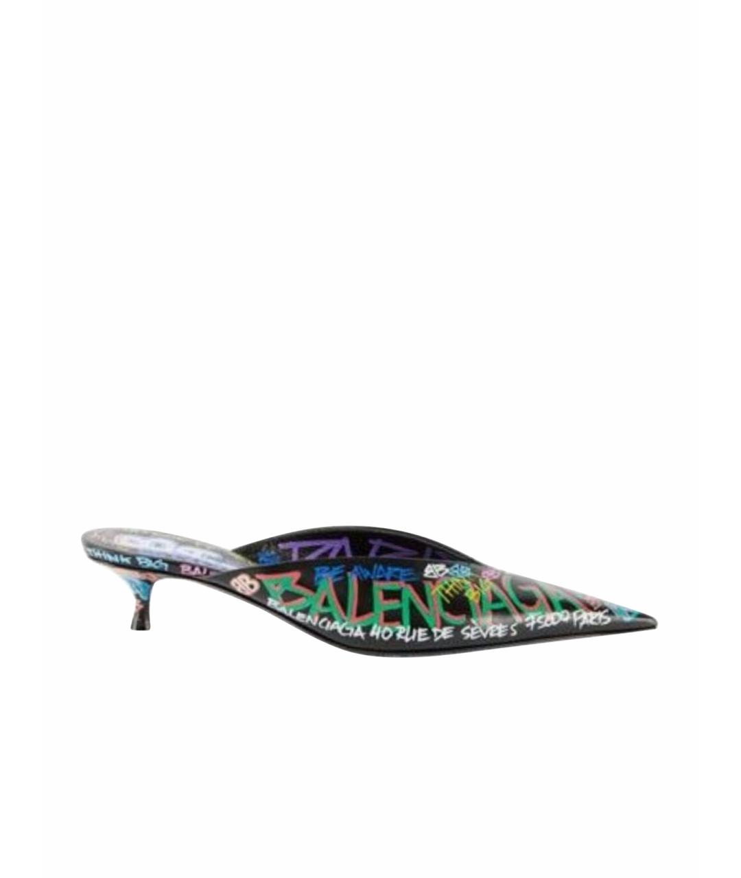 BALENCIAGA Черные кожаные мюли, фото 1