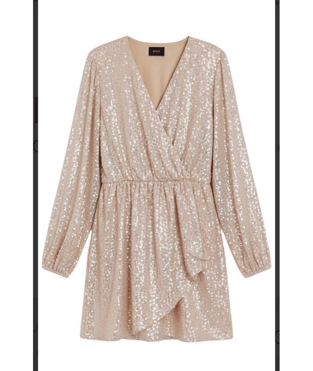 HUGO BOSS Золотое полиэстеровое коктейльное платье, фото 4