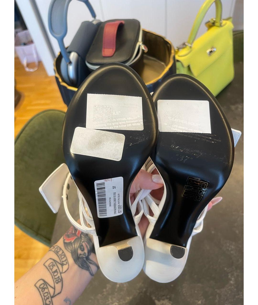 OFF-WHITE Белые кожаные мюли, фото 3