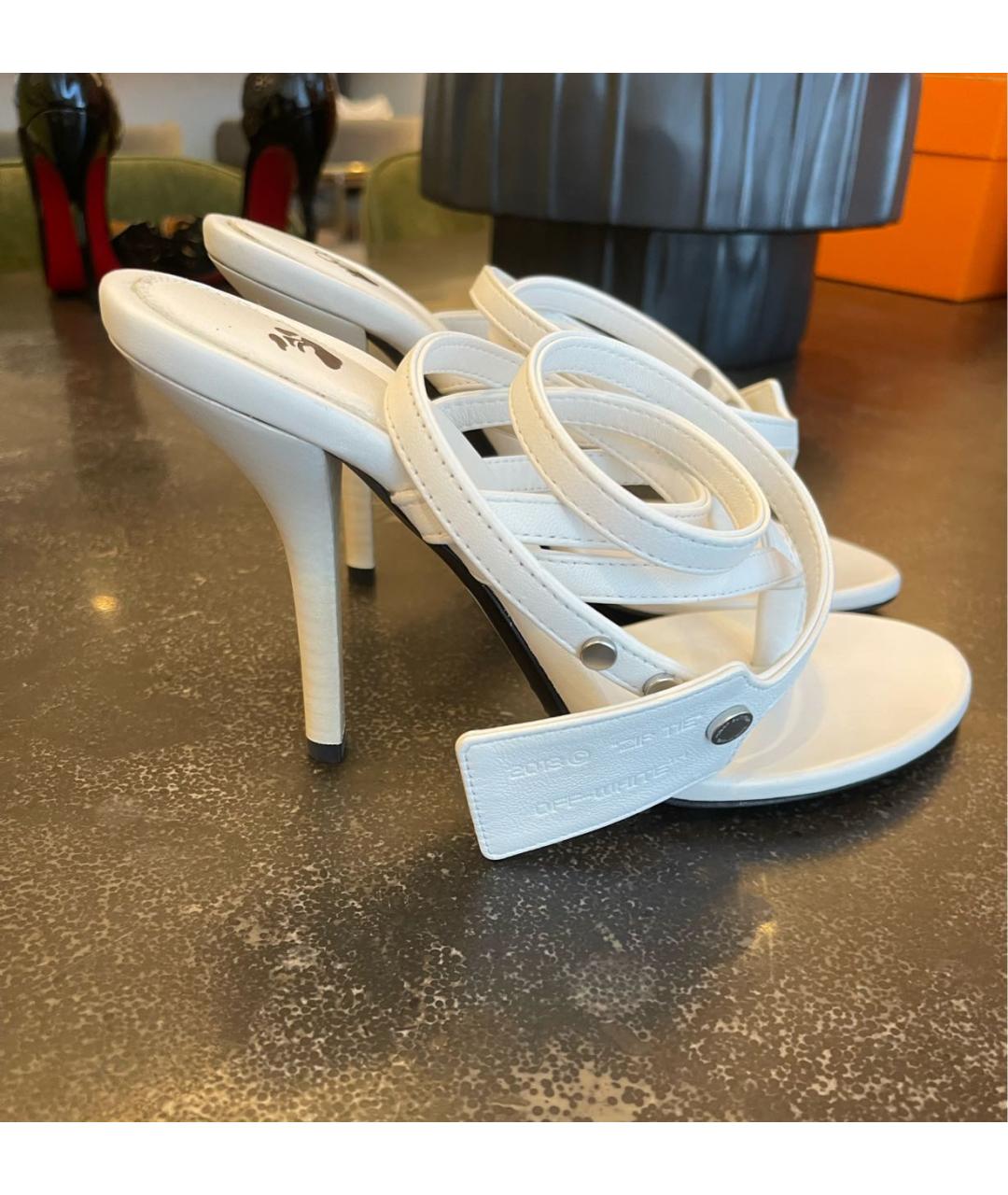 OFF-WHITE Белые кожаные мюли, фото 8