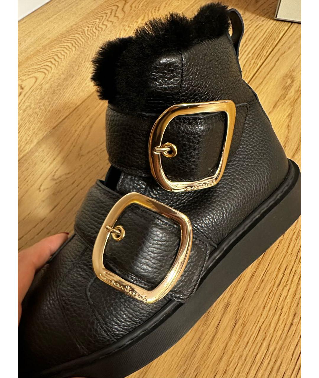 SANTONI Черные кожаные ботильоны, фото 5