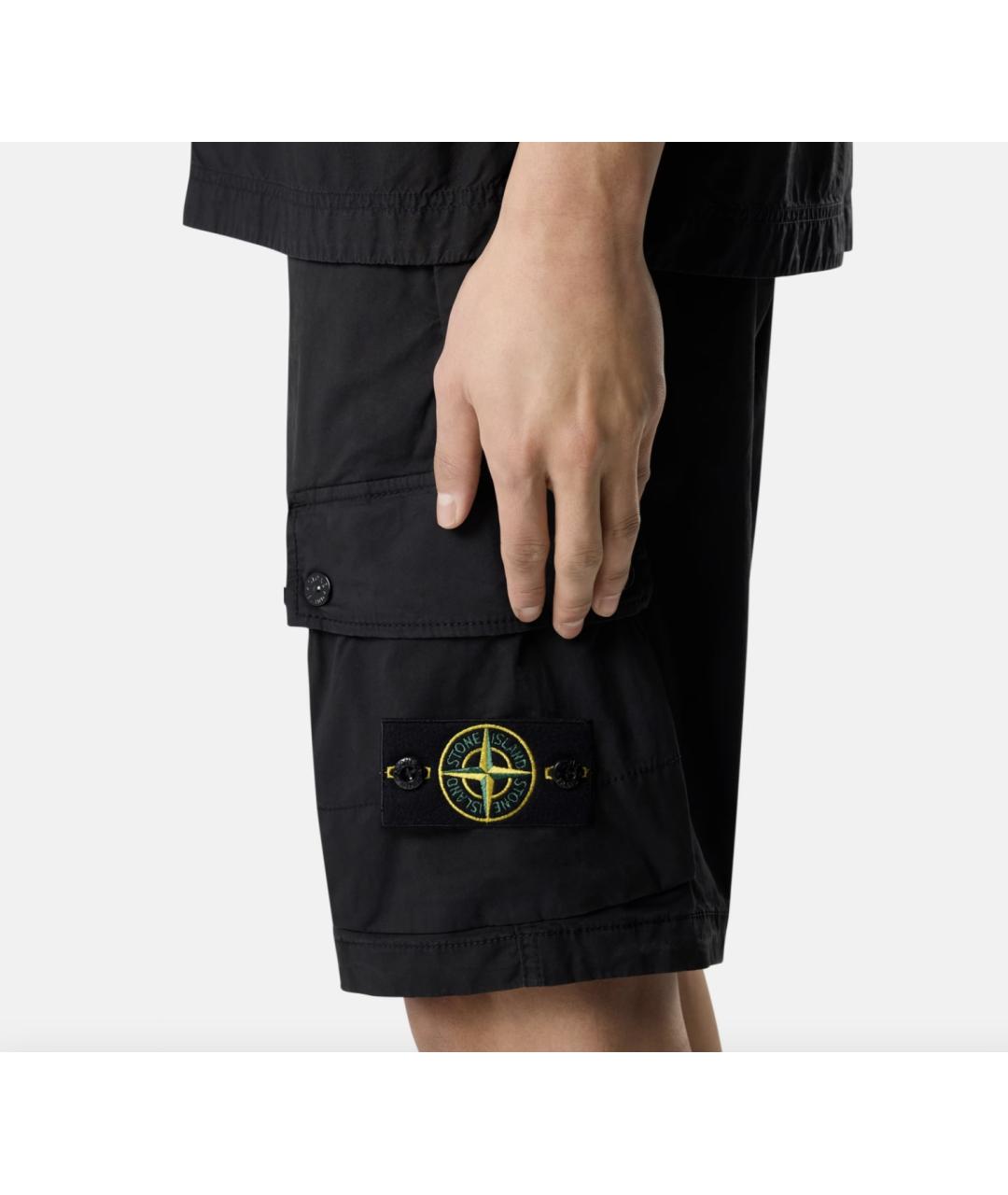 STONE ISLAND Черные хлопко-эластановые шорты, фото 3